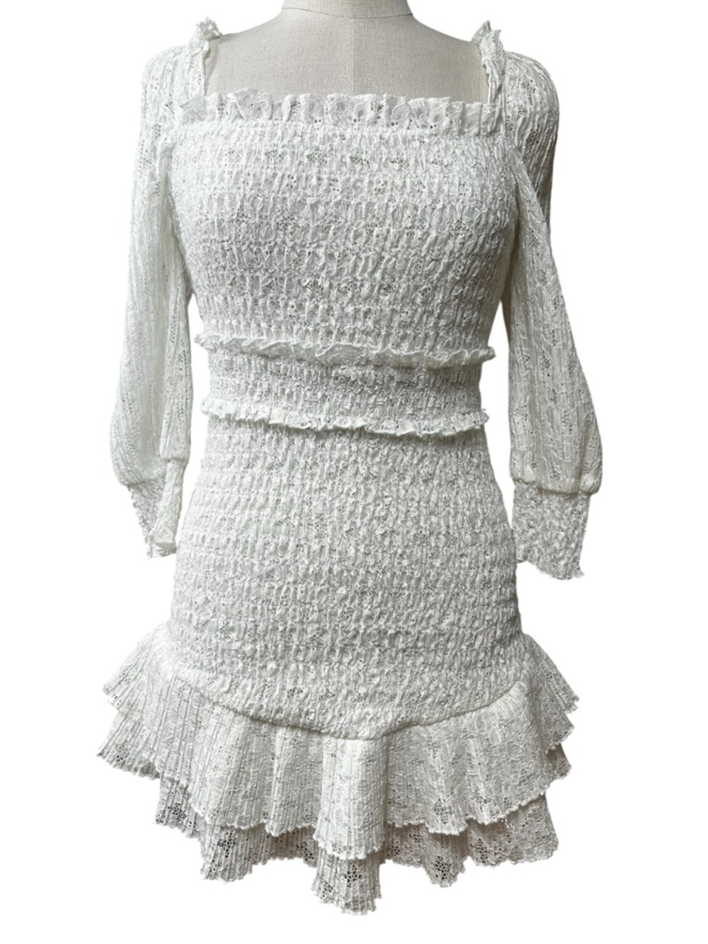 Saylor Gal Ruffle Lace Mini Dress in White Size Medium Bridal Boho - Picture 2 of 6
